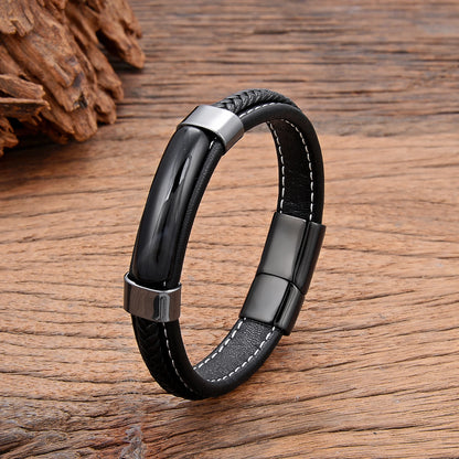 Natural Hematite & Pink Tiger Eye Stone Bracelet – Handmade Braided Leather Men’s Jewelry Bangle 2022