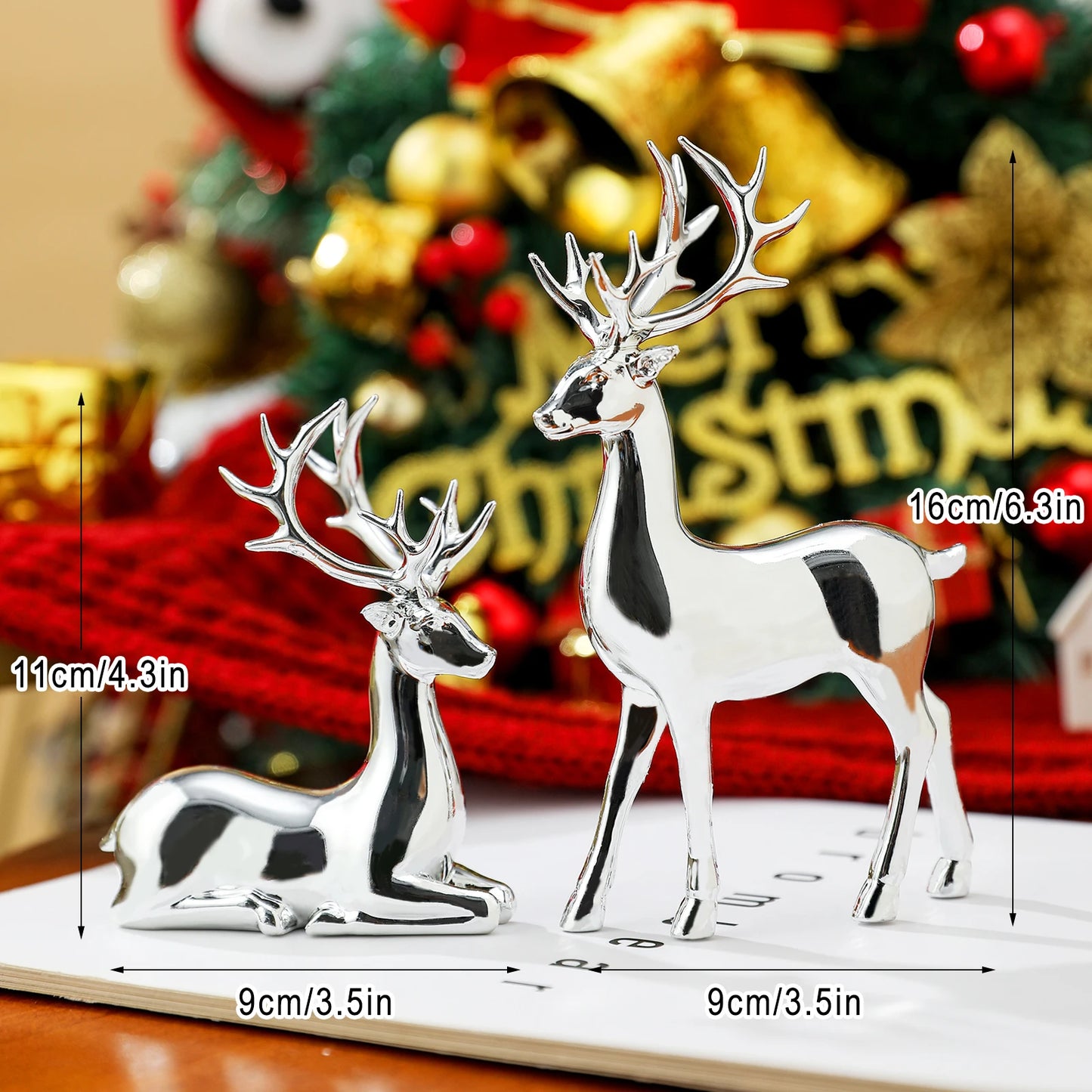 2-Piece Mother & Baby Deer Figurines – Cute Kawaii Sculptures for Kids Room & Christmas Home Decor