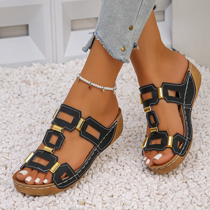 Women’s Large Size Roman Style Sandals – Open Toe Summer Wedge Beach Slip-On Shoes for Outdoor Comfort