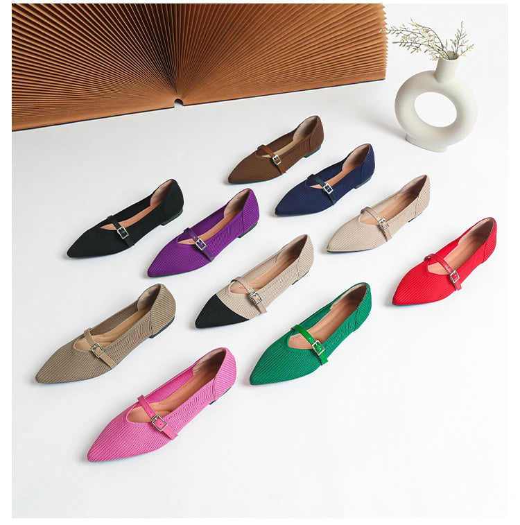 2024 Women's Flat Shoes – Pointed Toe Soft Knitted Sole, Breathable & Comfortable Spring and Autumn New Model