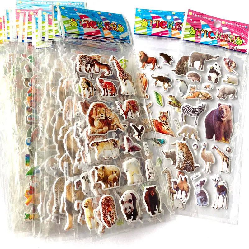 10-Sheet 3D Puffy Animal Stickers - Cute Scrapbook Decorations and Fun Holiday Birthday Gifts for Kids, Boys and Girls