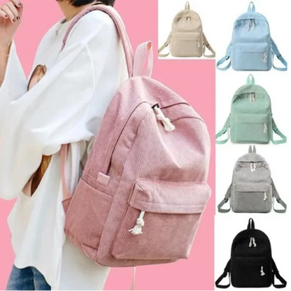 Women's Corduroy School Backpack – Striped Travel Rucksack for Teenage Girls & Shoulder Bag Mochila