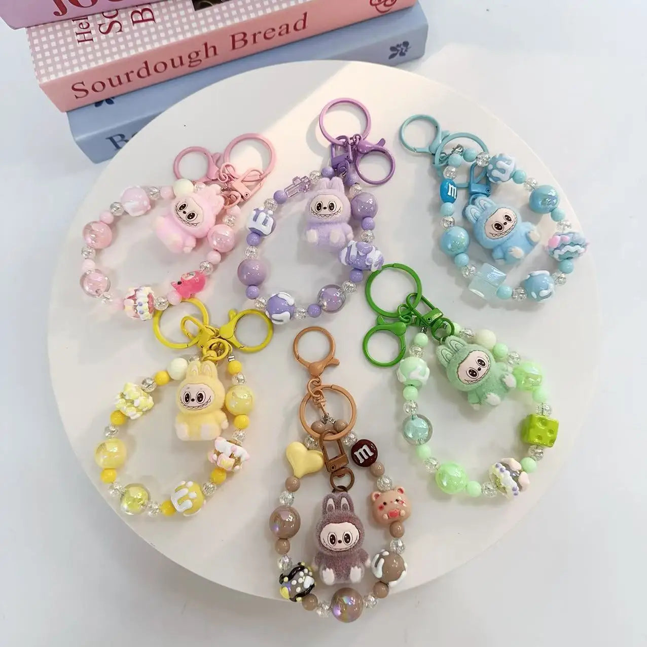 Labubu Keychain — Creative Resin Bead Cartoon Pendant for Backpack, DIY Couple & Kids Gifts