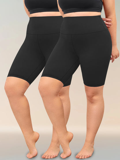 2-Pack Plus Size Women’s Biker Shorts - High-Waisted Soft Workout & Yoga Athletic Shorts