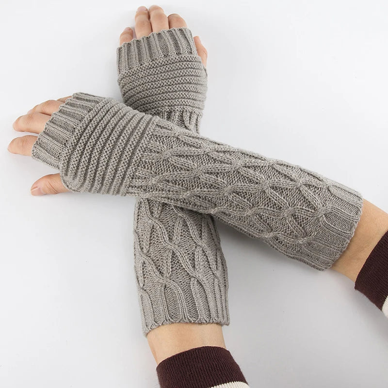 Women's Embroidered Knitted Long Fingerless Gloves - Warm Winter Hand Gloves for Girls, Guantes Invierno Mujer
