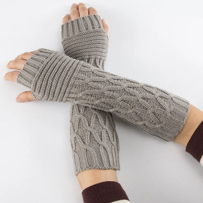 Women's Embroidered Knitted Long Fingerless Gloves - Warm Winter Hand Gloves for Girls, Guantes Invierno Mujer