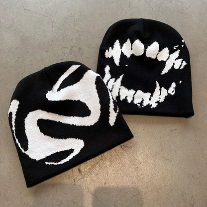 Unisex Knitted Beanie Hat - Goth Tooth Cap for Women and Men, Y2K Streetwear Winter Fashion, Vintage K-Pop Harajuku Style
