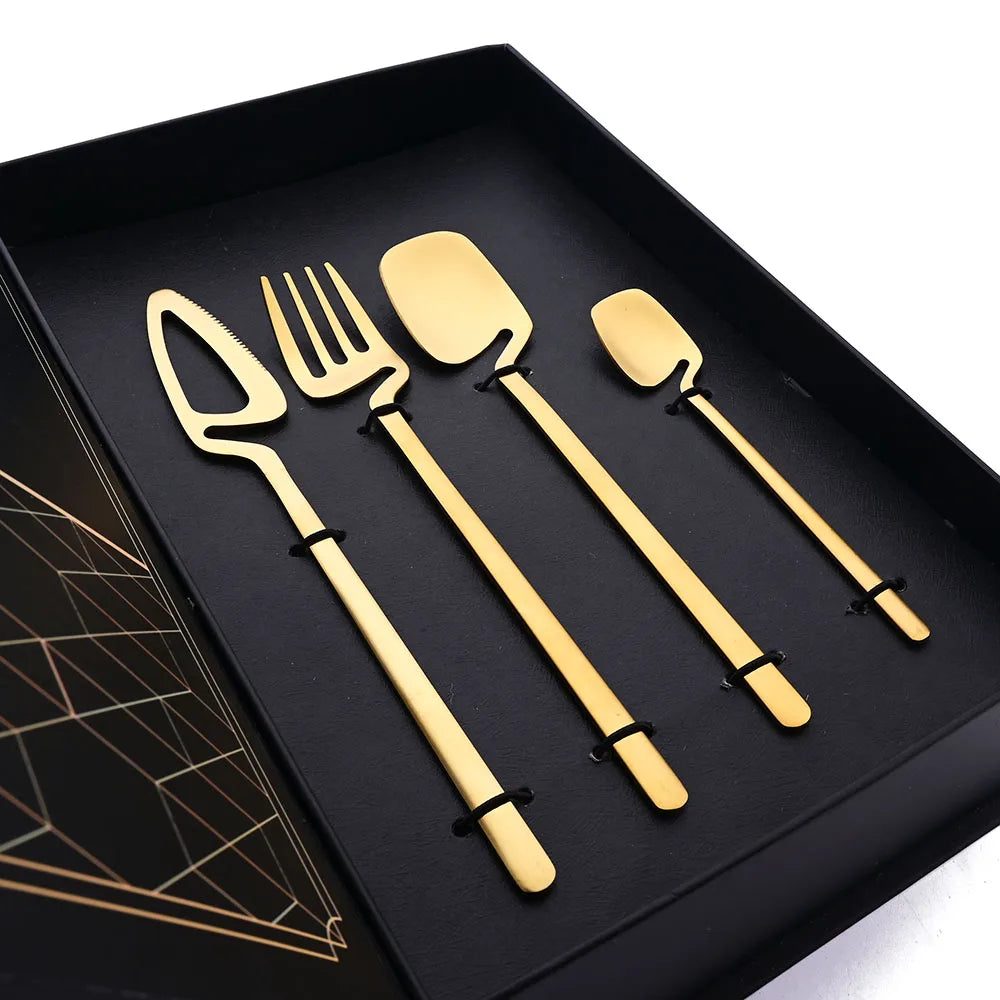 32-Piece Black Matte Stainless Steel Cutlery Set – Knife, Fork, Spoon Dinnerware for Bar, Party & Kitchen