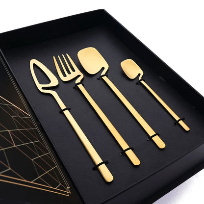 32-Piece Black Matte Stainless Steel Cutlery Set – Knife, Fork, Spoon Dinnerware for Bar, Party & Kitchen