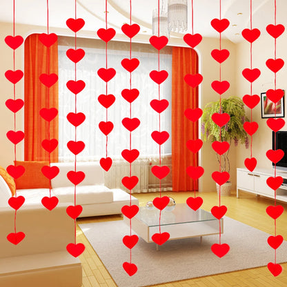 Red Heart Felt Garland - 85 Hearts - Valentine's Day, Wedding, Birthday Party Decor