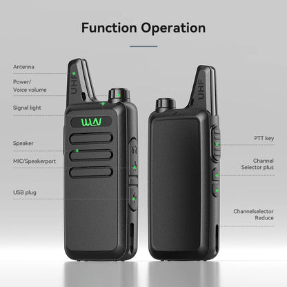 WLN KD-C1 Mini Walkie Talkie Set – 2PCS UHF 400–470MHz Two Way Radio with USB Charger, 16CH Long Range Portable Transceiver for Kids & Outdoor Use