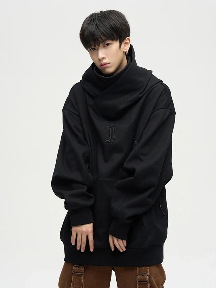 Autumn Ninja Streetwear Turtleneck Hoodie for Men – Letter Embroidered Hip Hop Fashion Sweatshirt, Y2K Vintage Fleece