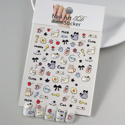 5D Macaron Nail Stickers - Embossed Flower, Fruit, Bear & Rabbit Charms for Summer DIY Manicure Decoration
