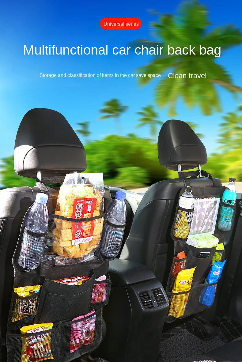 Car Backseat Organizer with Touch Screen Tablet Holder - Auto Storage Pockets & Seat Protectors