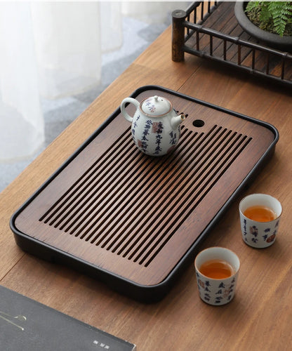 Square Bamboo Tea Tray with Drainage — Elegant Kung Fu Tea Set Tablett for Adults, Simple Chaban Tray for Tea Parties