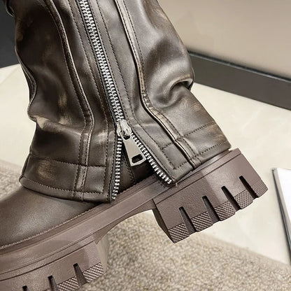 2023 New Women's Mid-Calf Boots – Fashion Belt Buckle, Side Zipper, Round Toe, High Quality