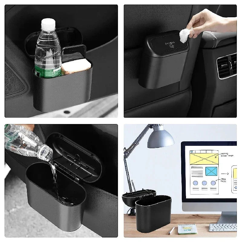 Mini Car Trash Can with Lid - Leak-Proof Auto Waste Bin with 60 Garbage Bags Car Accessory