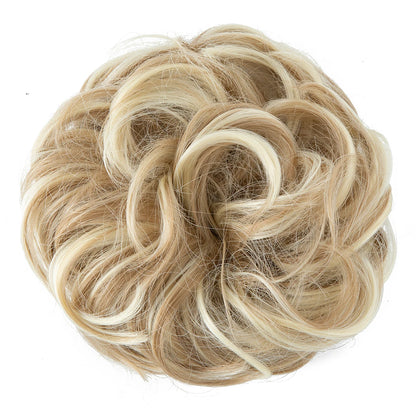 Synthetic Messy Hairpiece Chignon Scrunchie – Blonde & Brown Donut Bun for Women, Elastic Daily Use Hair Extension H9