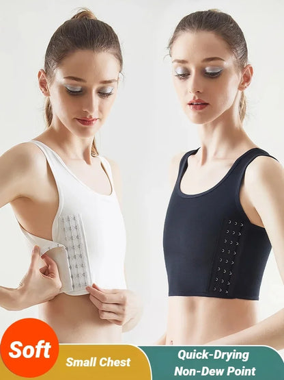 CHUANGERM Tomboy Chest Binder Vest - Breathable Wireless Compression Tank Top with Side Buckle Closure