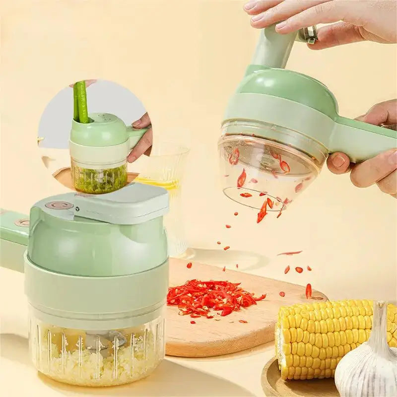 4-in-1 Electric Vegetable Cutter – Handheld Wireless Food Chopper, Garlic Masher & Meat Grinder