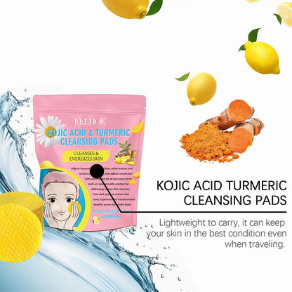 40/50pcs Turmeric & Kojic Acid Exfoliating Cleansing Pads – Facial Sponges for Daily Skin Care & Deep Cleansing