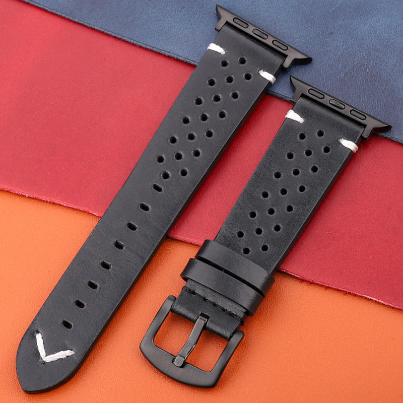 Genuine Leather Apple Watch Strap – Compatible with Series 7, 6, 5, 4, SE (40mm–49mm) for Men & Women
