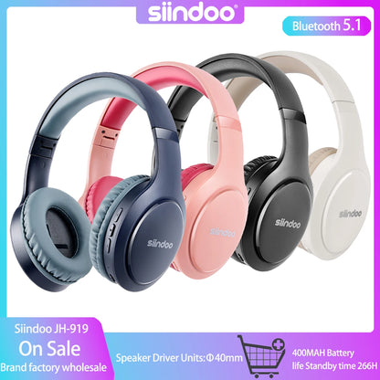 Siindoo JH-919 Foldable Wireless Headphones – Bluetooth Stereo Earphones with Mic & Super Bass, 4 Colors for iPhone, Laptop, PC