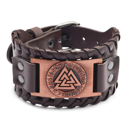Trendy Viking Bracelet – Nordic Rune Compass & God Bird Charm Leather Woven Jewelry for Men, Fashion Accessory & Party Gift