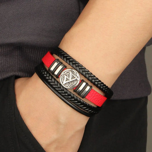 Fashion Men’s Multi-Layer Braided Leather Bracelet – Scripture, Compass & Evil Eye Design