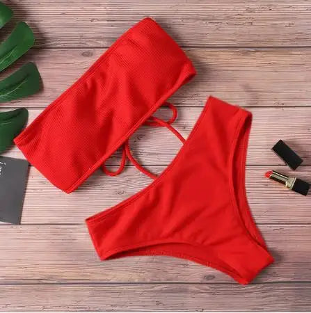 Women’s Tie Thong Bikini Set – Ultrathin Brazilian One-Piece Swimwear with Bandage Tube Bra Lingerie