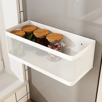 Magnetic Refrigerator Side Storage Rack - Iron Space-Saving Hanging Basket, Kitchen Organizer Shelf for Household