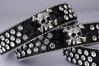 Rhinestone Skull Western Cowgirl Belt for Women & Girls – Studded PU Leather Country Style