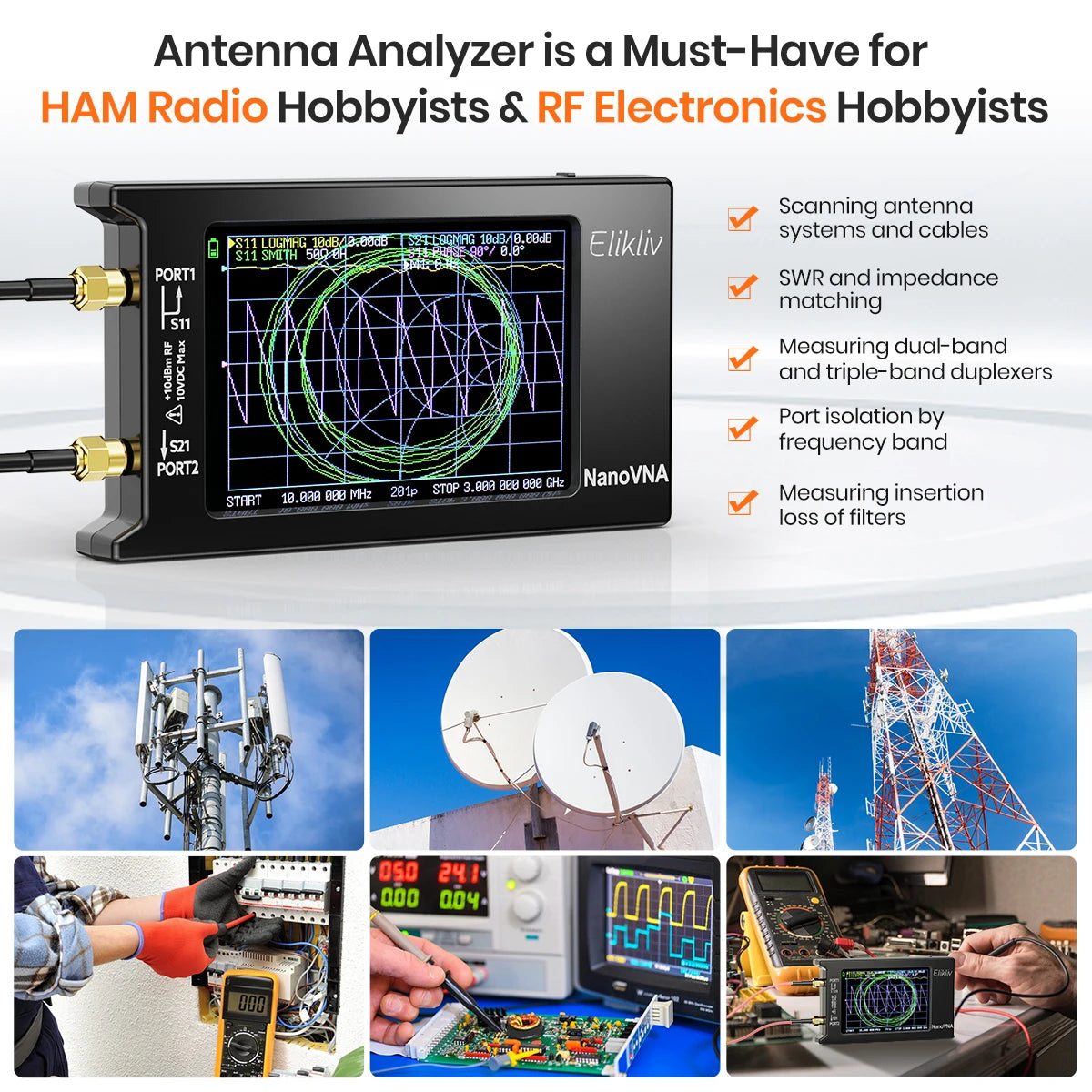 NanoVNA-H4 Spectrum Analyzer – 2.8/4" Vector Network Antenna Analyzer, 10KHz-1.5GHz, MF, HF, VHF, UHF Tuner