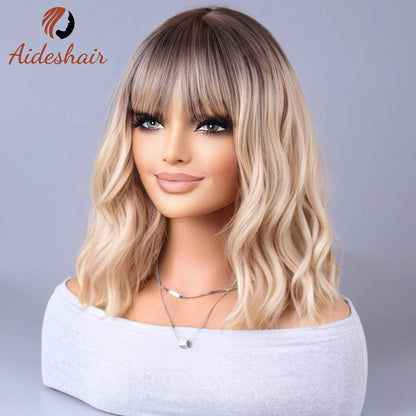 2023 New Synthetic Wig – Internet Celebrity Style with Fringe, Gradual Light Gray European & American Look
