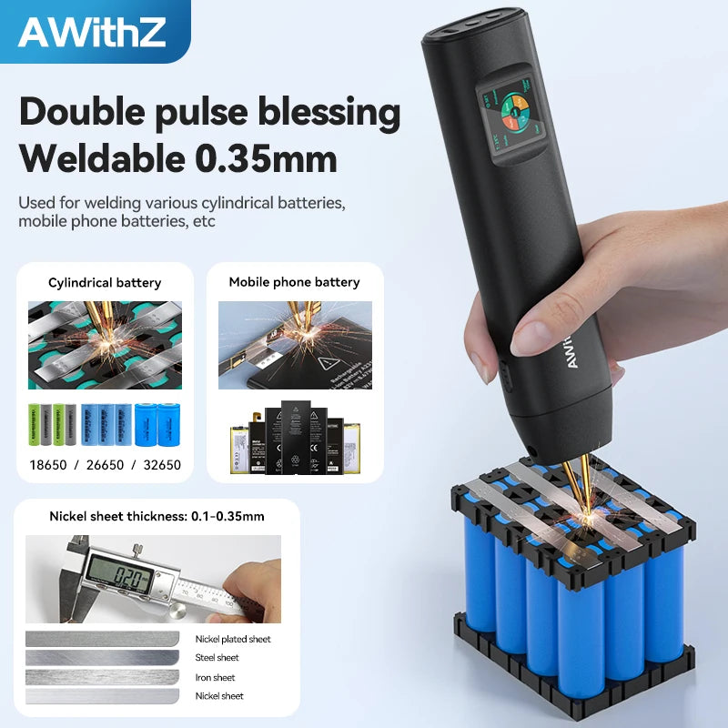 AWithZ Portable Handheld Spot Welder – DIY 90-Gear Adjustable Welding Machine for 18650 Lithium Batteries