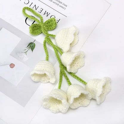 Handmade Crochet Bell Orchid in Pot – Knitted Artificial Flower with Light for Desktop & Easter 2025 Decor