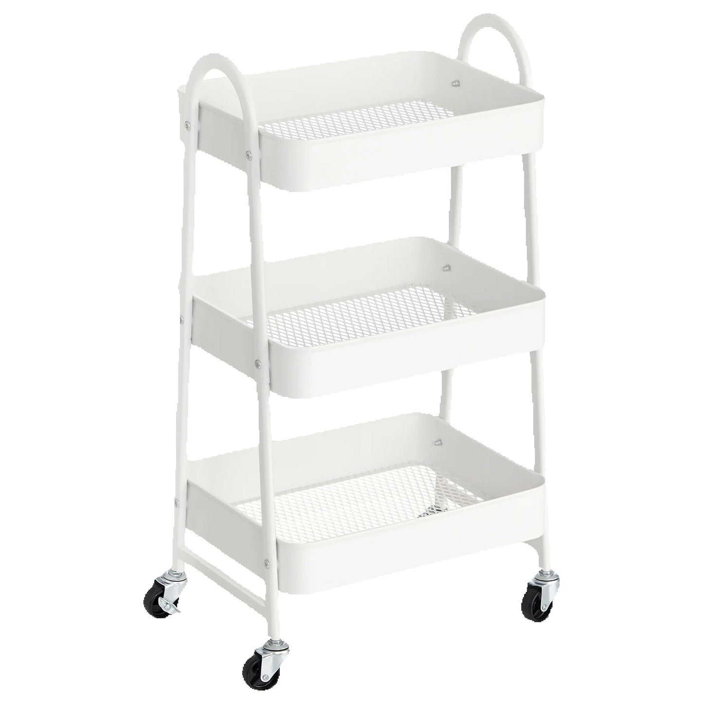 SONGMICS 3-Tier Rolling Utility Cart — Metal Storage Trolley with Wheels, Brakes & Handles for Kitchen or Home Organization