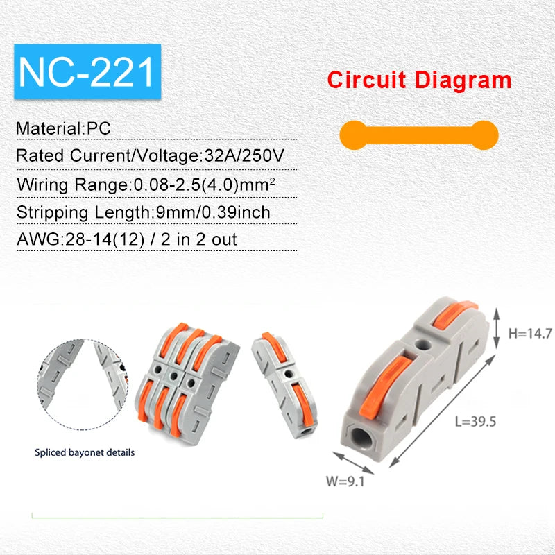 34/50PCS Lever Wire Connectors – Quick Connection for 28-12 AWG, 1-to-1 In-Line Insulated Splice Terminals