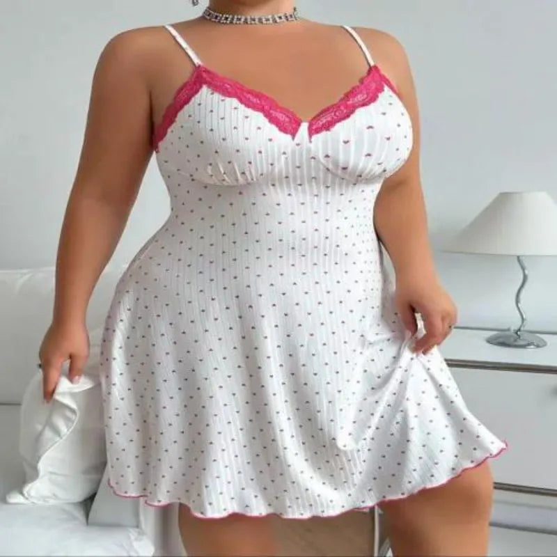 XL-5XL Plus Size Lace Nightgown - V-Neck Knee-Length Suspender Sleepwear for Women