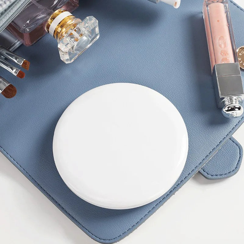 Personalized LED Makeup Mirror - Small Folding Double-Sided Compact Pocket Mirror for Women, Pink & White