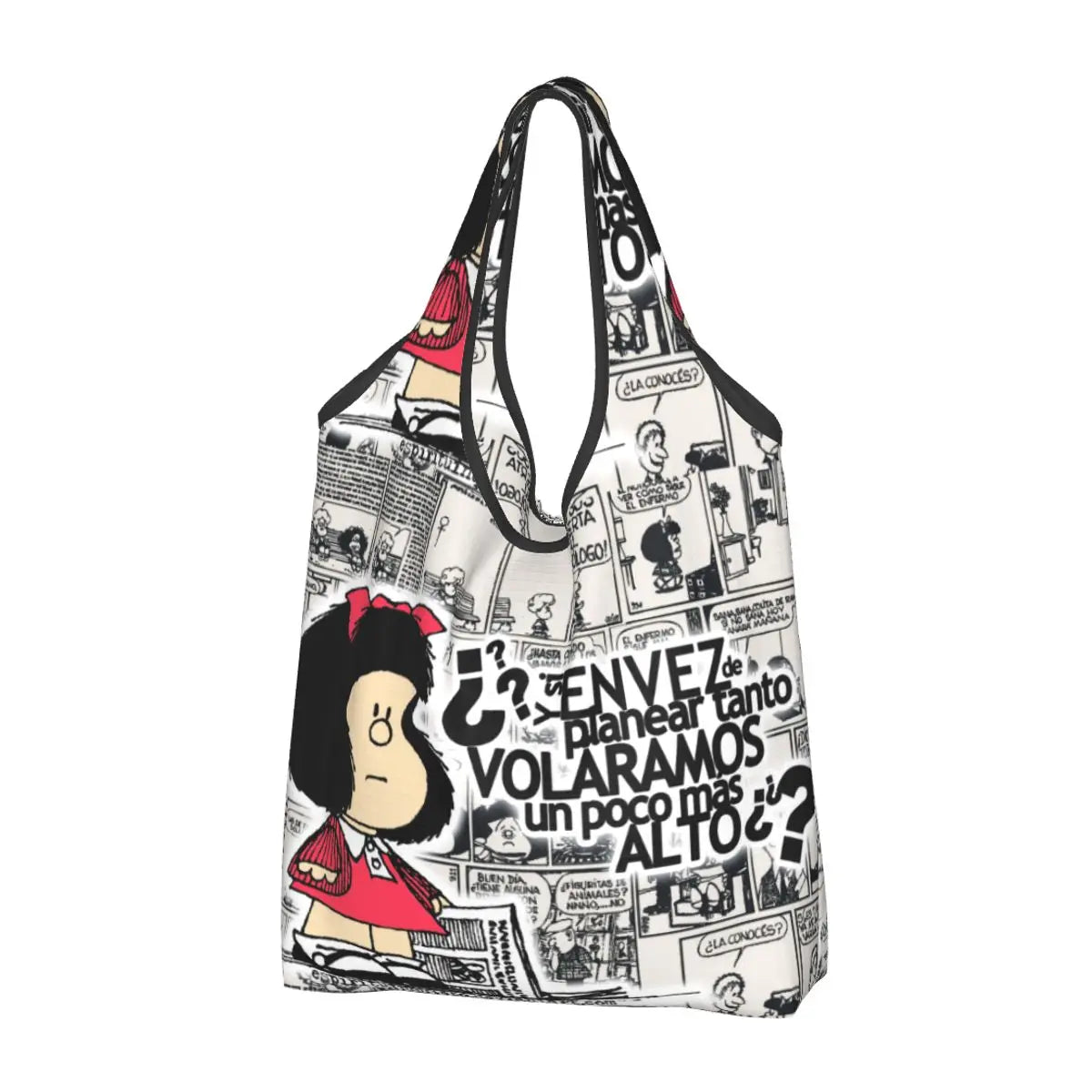 Anime Mafalda Cartoon Grocery Tote Bag – Large Capacity Fashion Shopper Shoulder Handbag, Portable Kawaii Canvas Bag for Everyday Use