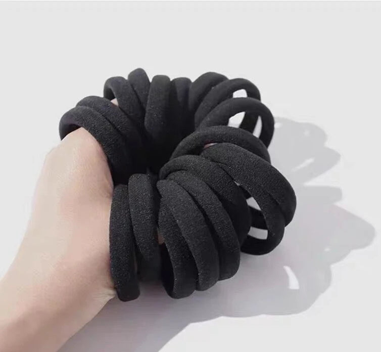 10/100PCS Black Elastic Hair Bands - Simple Rubber Scrunchies & Ponytail Holders for Women & Girls (2-5cm)