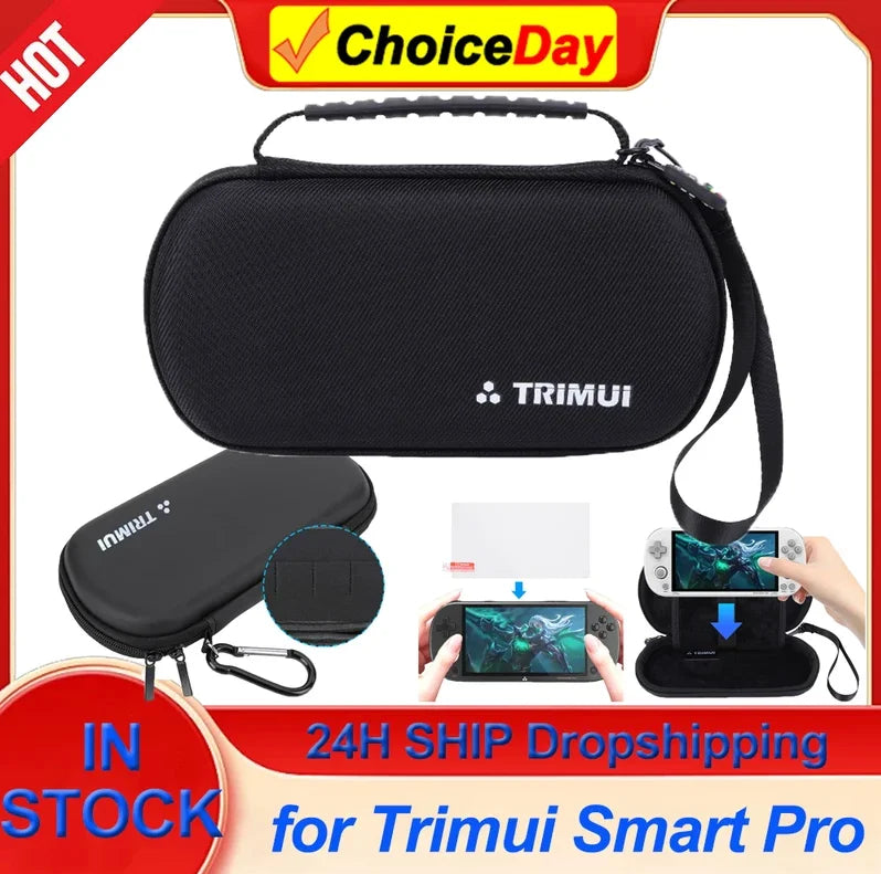 Hard EVA Carrying Case with Tempered Glass Film – Waterproof Protective Case for Trimui Smart Pro Handheld Game Console