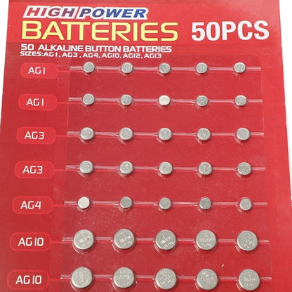 50/100Pcs Mixed Button Coin Cell Battery Set - AG1/AG3/AG4/AG10/AG12/AG13 Batteries for Watch, Toy, Clock, Calculators