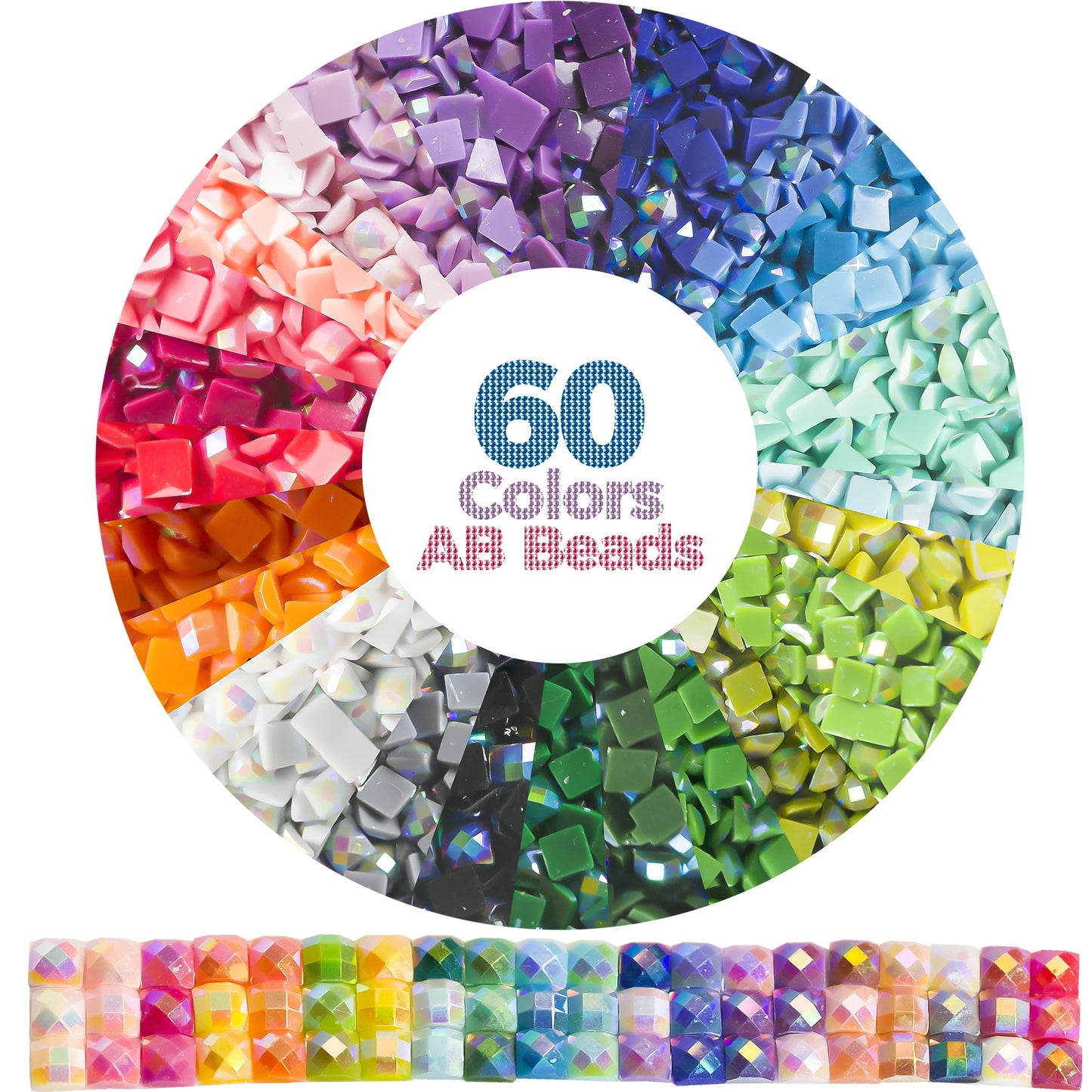 60 Colors Resin AB Diamond Beads – 2.5MM Square Drills for 5D Diamond Painting Accessories