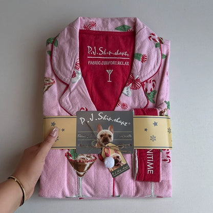 Women's Winter Cartoon Pajama Set - Warm Cotton Wool Sleepwear Long Sleeve Homewear