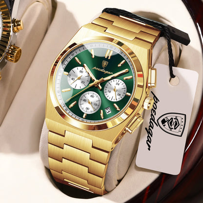 POEDAGAR Luxury Men’s Sport Chronograph Watch – Stainless Steel Waterproof Quartz Wristwatch with Date & Luminous Display