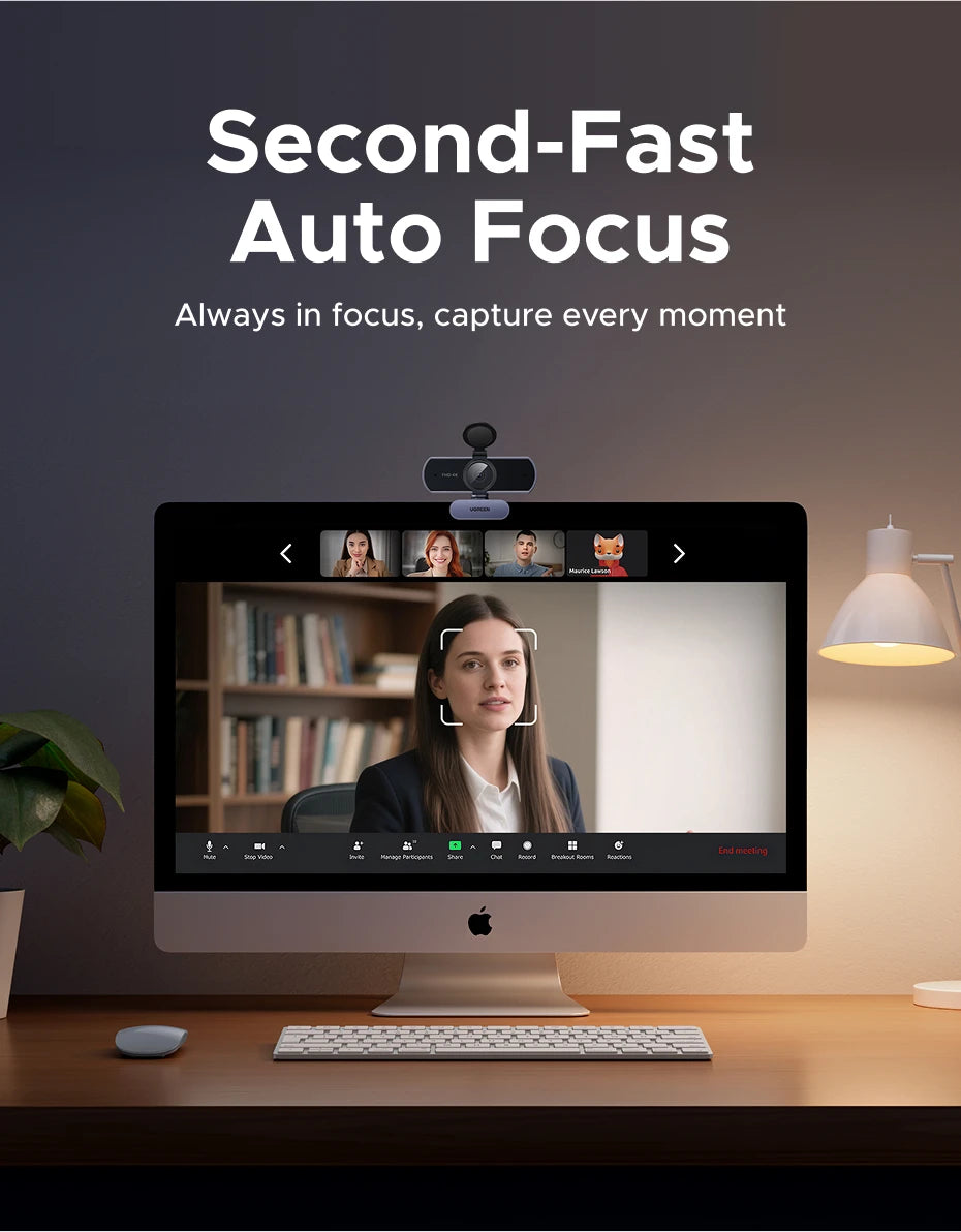 UGREEN 4K FHD 1080P 8MP Webcam – PDAF Auto Focus, Dual AI Noise-Cancelling Mics for PC, Zoom, Teams & Google Meet