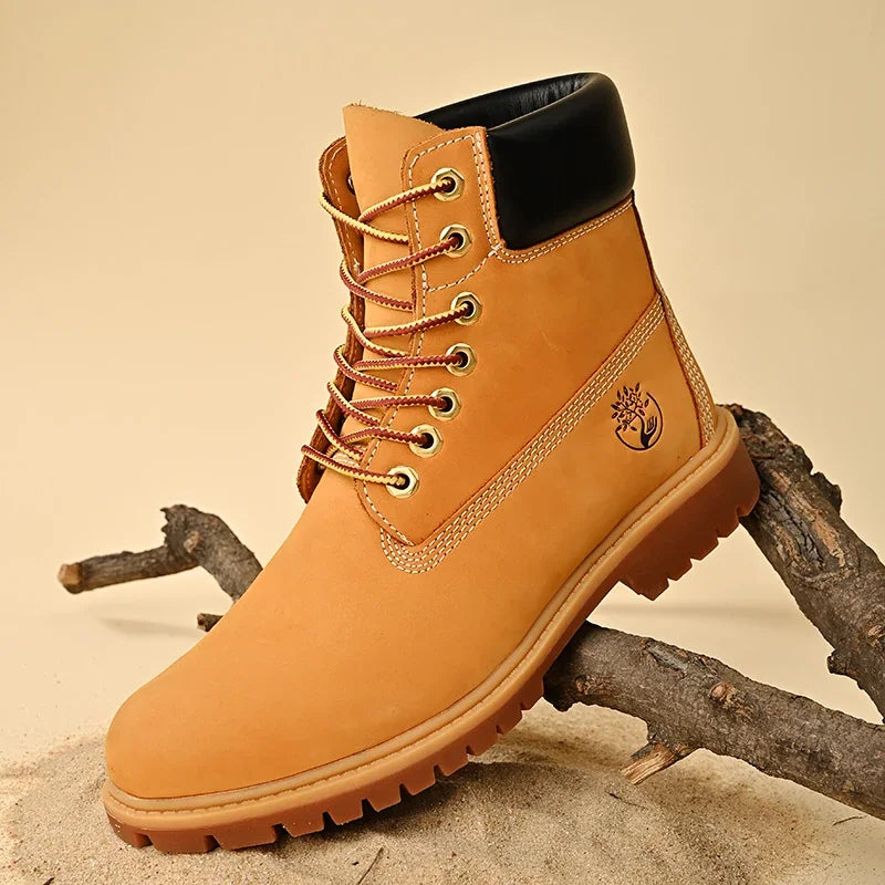High Top Leather Boots for Men & Women – Fashion Lace-Up Outdoor Sneakers, Non-Slip Casual Ankle Shoes for Couples