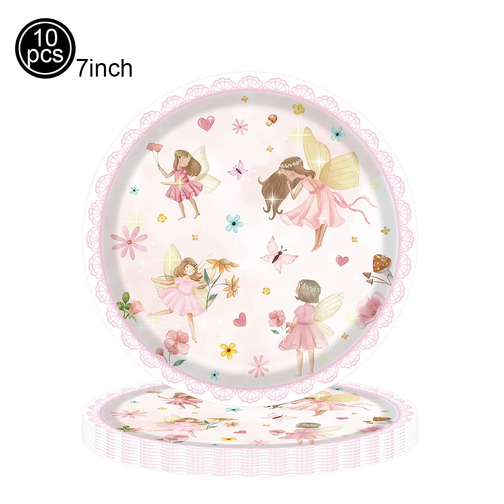 Pink Butterfly Fairy Party Tableware Set – Disposable Plates, Cups & Napkins for Birthday, Wedding & Baby Shower Decor